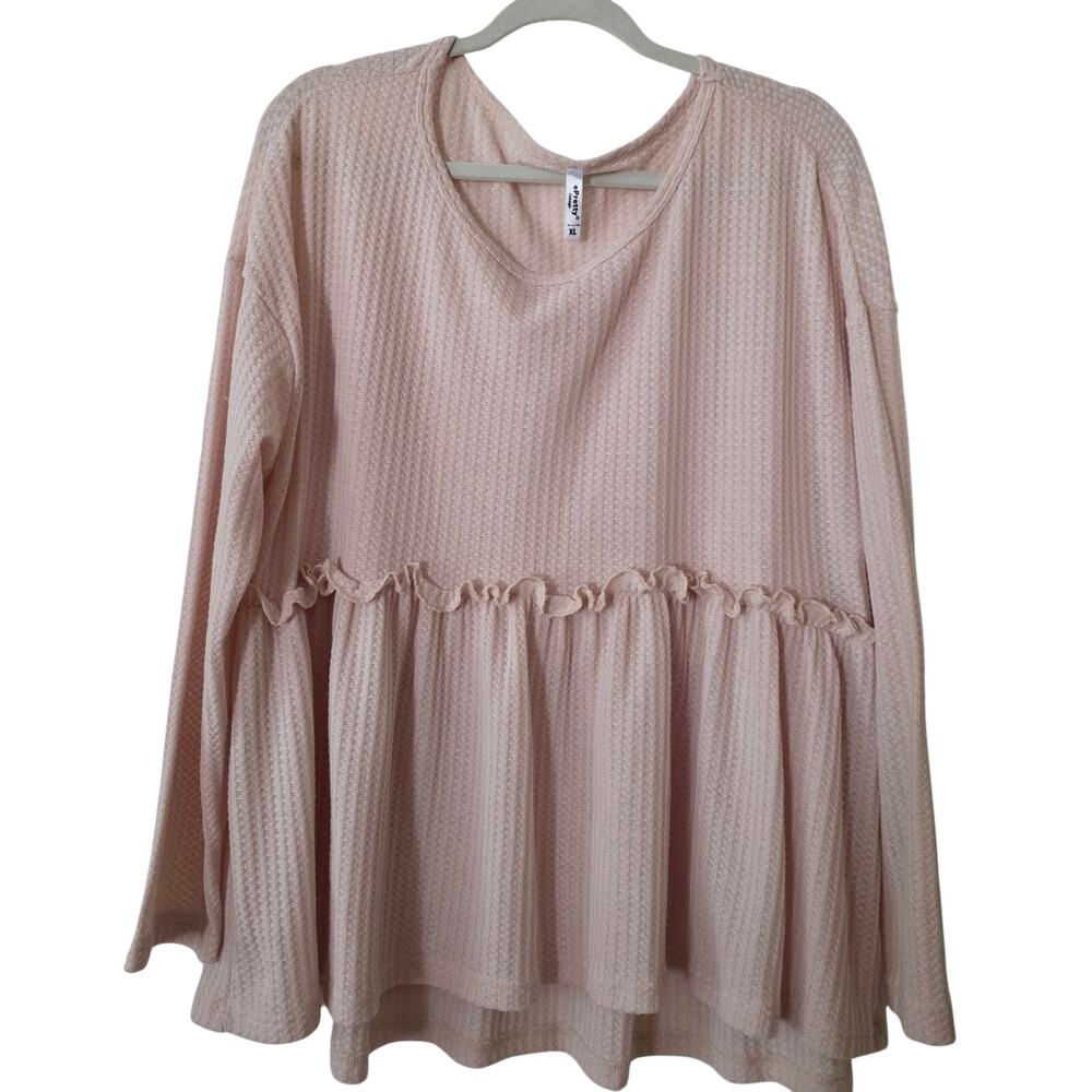 ePretty Long-sleeve Babydoll Waffle-knit Pink Top Size XL